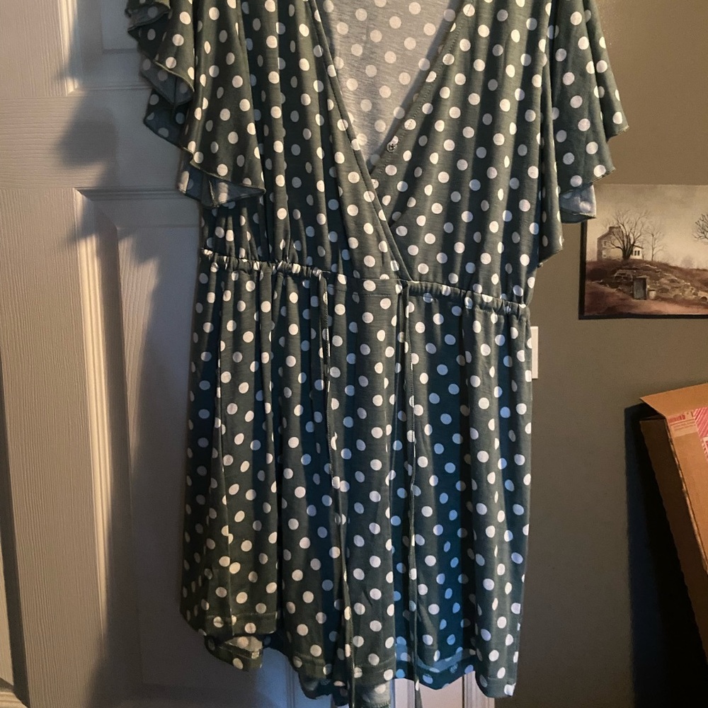 Green pokadot romper size small